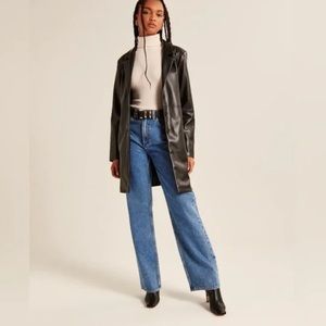 Abercrombie & Fitch Vegan Leather Long Length Coat | Black | S